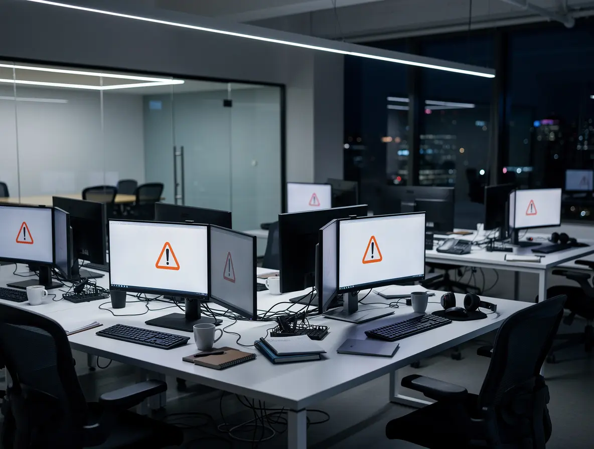 Blick in ein Überwachungszentrum: Bei großflächigen Plattform-Ausfällen arbeiten Techniker unter Hochdruck an der Fehlerbehebung (Symbolbild)